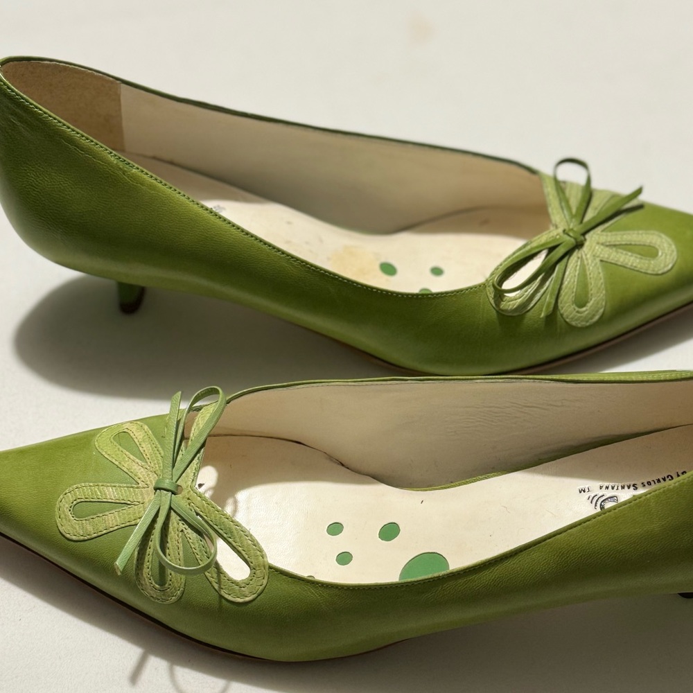 Green Leather Pointed Toe Heels by Carlos Santana | Size 8.5